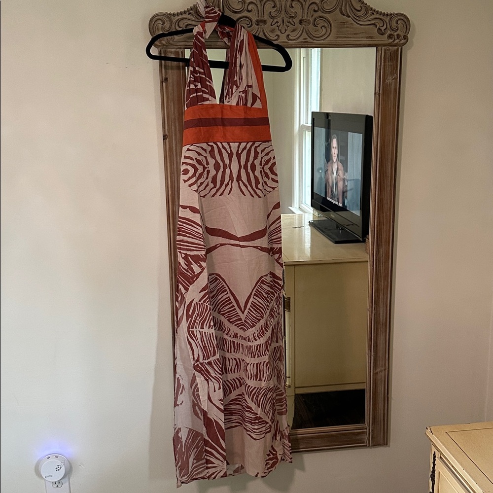 Bohemian Halter Maxi Dress in Red and Orange